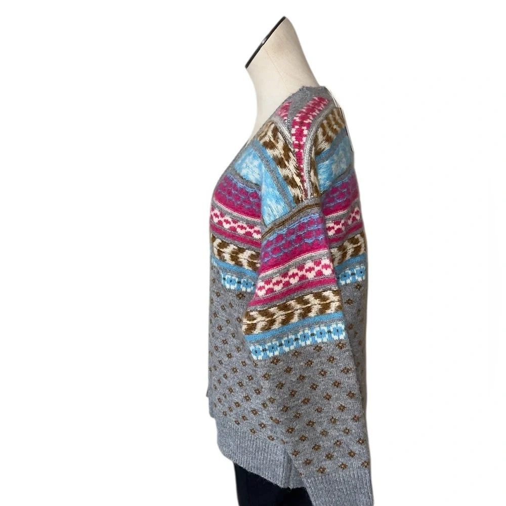 NWT Lucky Brand Fair Isle Knit Cardigan Sweater Small Colorful Stripe Wool Blend